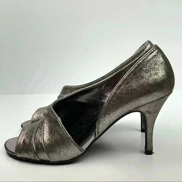 Moda spana heels size 8.5 pewter metallic Dorsay peep toe formal vintage Y2k - Picture 5 of 12